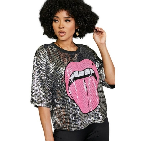TopStyle Black Sequin Top - Picture 1 of 10